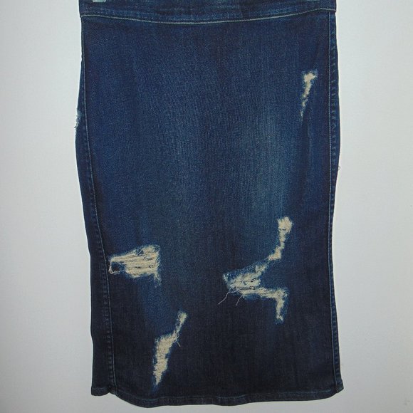Cheyann Benedict Dark Wash Blue Denim Jean Straight Pencil Skirt Distressed 26"W - Picture 2 of 7
